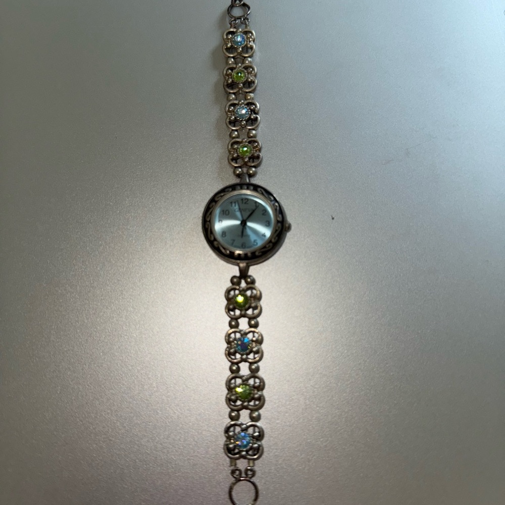 Handmade Sophisticated Silver green and Blue Watch with Intricate Band